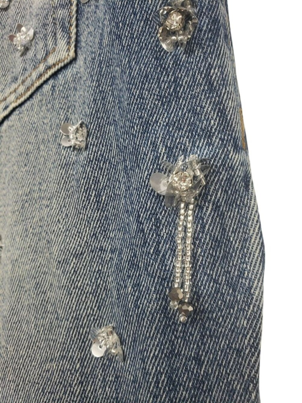 NEW Simkhai $695 Zealand Jeans Hollywood Blue Crystal Embellished Sequin Bling - Picture 16 of 16